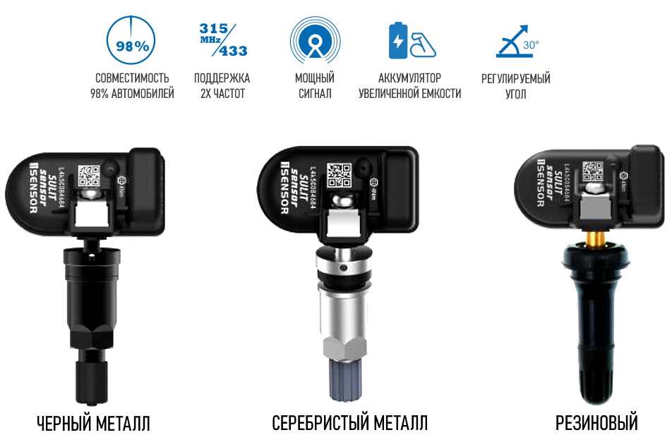 Купить датчик давления в шинах. Датчик TPMS для системы давления шин с увеличенным ресурсом. Подходит для 98% автомобилей. Совместим с оборудованием Autel
