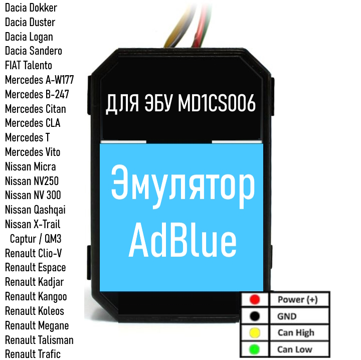 Эмулятор AdBlue для MD1CS006. Отключение/удаление мочевины AdBlue и NOX для Dacia/Mercedes/Nissan/Renault  SCR 