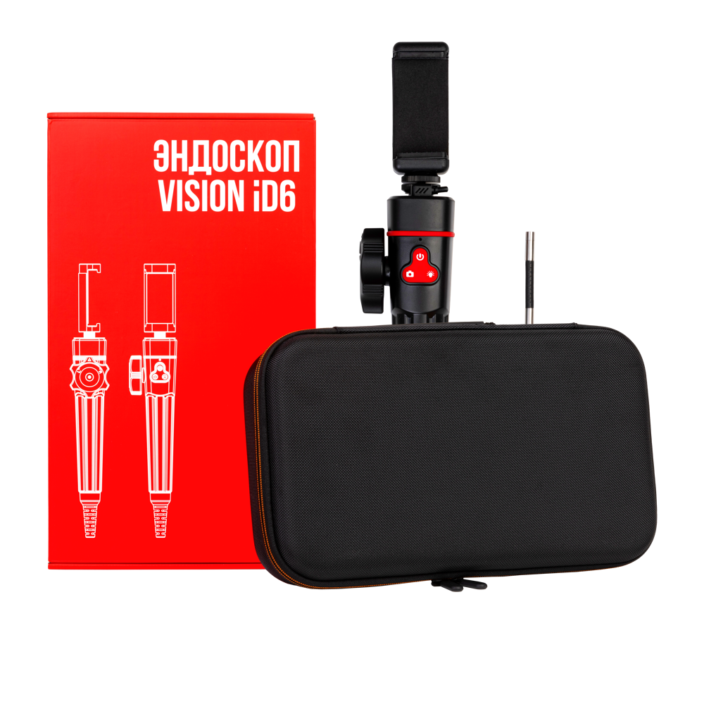 Поворотный эндоскоп для автомобиля - VISION ID6. Диаметр камеры 6mm, Full HD 1920 px. Гибкий эндоскоп для смартфона Android и iPhone. Купить эндоскоп для двигателя.